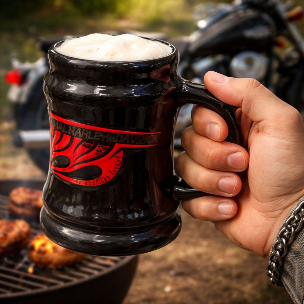 Harley Davidson Mug 14oz Ceramic Flame Graphic Y2K Biker Coffee Cup Vintage